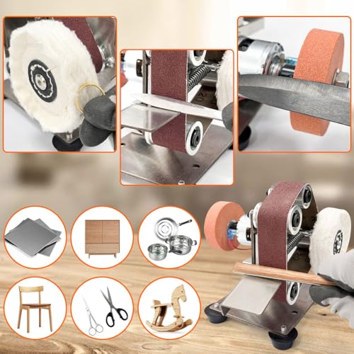READ!LY Mini Belt Sander 15° Knife Sharpener Electric Bench Grinder, 7-Speed Adjustable Buffer Polisher for DIY, Metal & Wood Tools, Blade Sharpening Kit