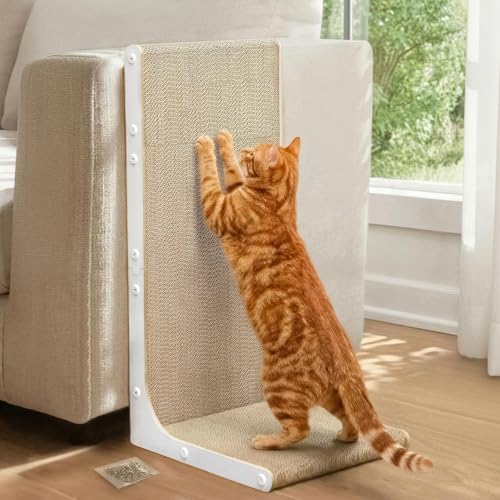 Cat Scratching Board 58cm high L-Shaped Cat Scratcher Vertical & Horizontal Scratching pad 3cm Thick Cardboard with Fun DIY Stickers Durable Eco-Friendly
