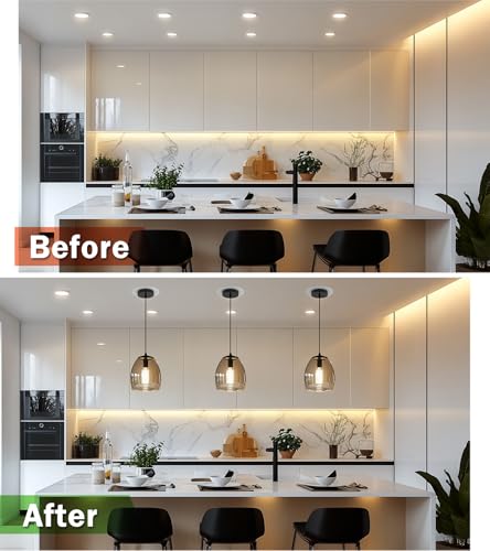 Image of Recessed Can Light Conversion Kit for 5 inch and 6 inch Ceiling Fixtures - Pendant /Hanging Light Upgrade, Compatible with Ceiling Fans, Includes 7 inch Flat Steel Medallion, White Finish