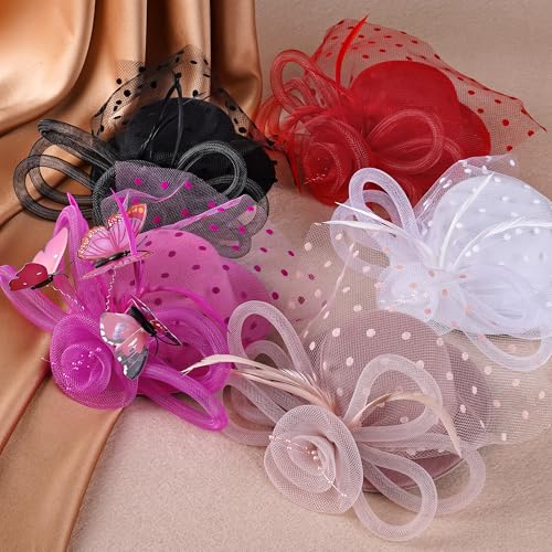 Sombrero fascinator mariposa rojo para niñas miniatura 6