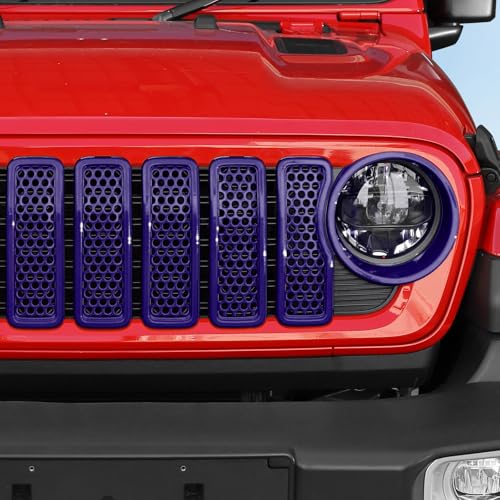 Image of 9PCS Headlight Cover & Front Grill Mesh Inserts Compatible with Jeep Wrangler JL JLU 2024+, NOT FIT JL Sport /Sport S (Purple)