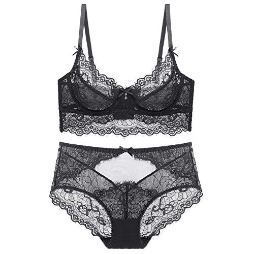Soutien-gorge push up lingerie fine femme et culotte broderie dentelle sexy