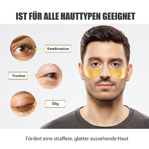 NEWGO 20 Paar Augenpads Eye Mask Hyaluronsäure Kollagen mit Hyaluron, Vitamin E- gegen Augenringe Tränensäcke Falten Dunkle Kreise & Puffiness (Golden)