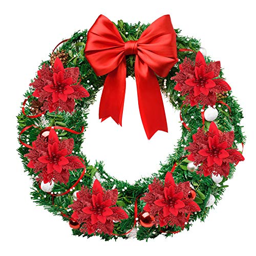 Efivs Arts 8 Pcs Artificial Poinsettia Christmas Flowers With Clips And Stems Glitter Christmas Tree Ornaments For Xmas Wreath Wedding，Restaurant Decoration (Red) #TOP5