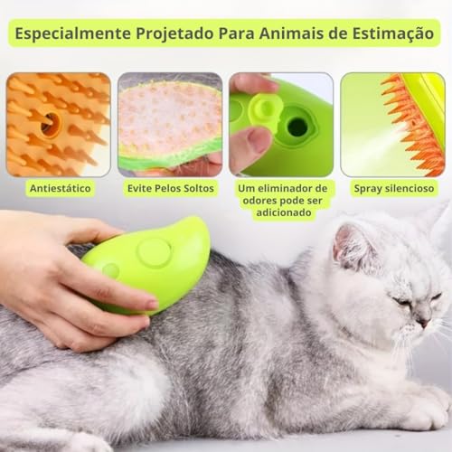 Escova Tira Pelo PET Recarregável a Vapor, Higienizadora e Desodorizadora para Cães e Gatos (Amarelo