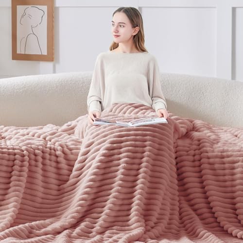 Image of BEDELITE Ribbed Fleece Throw Blanket for Couch, Dusty Pink, 50 inchx70 inch | Ultra-Soft Plush Fleece, Warm Yet Lightweight, Ribbed Texture, Home Decor, Machine Washable, Giftable, All-Season Use