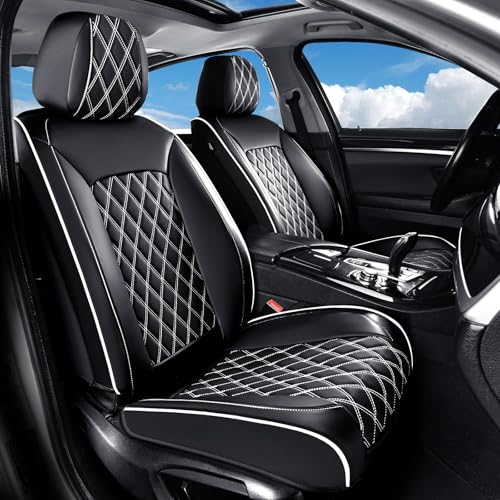 Image of Huidasource Driver Seat Cover, Faux Leather Auto Front Seat Covers, Car Seat Covers Front Seats Universal Fit for Most Cars, Van, Truck, SUV, Fit for Honda Civic Nissan etc (Front Pair /Black&White)