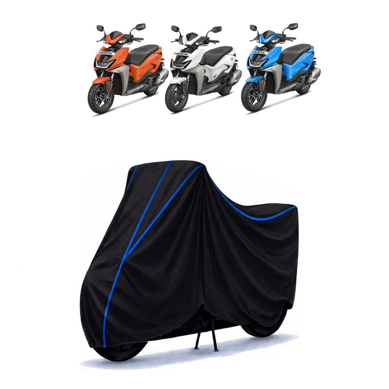 Image of Scooty Cover Water Resistant for Xoom 110 VX | Universal Scooter & Bike Cover | Heavy Duty UV Dust, Rain & Scratch Protection | Elastic Fit All Weather Indoor Outdoor | Black with Blue Piping