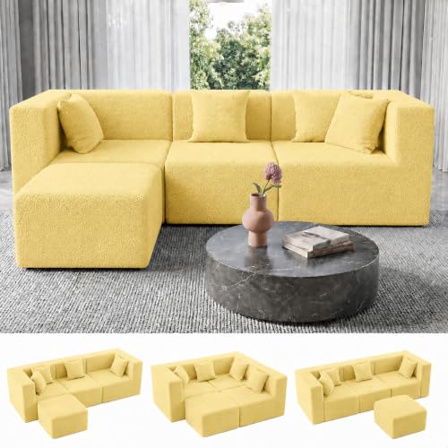 Image of MONVANE 103 inch L-Shaped Modular Sectional Sofa, Yellow