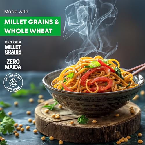Image of Millet Bank No Maida Sorgum Hakka Noodles Combo Free Masala Pack Inside, Not Fried, No MSG, No Added Preservatives,Millet Bank Noodles Noodles for all ages Pack of 2 180g Each