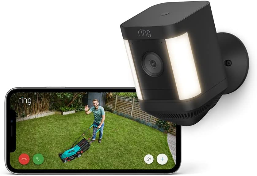 Ring Spotlight Cam Plus Battery | Wireless outdoor Security Camera 1080p HD Video, Two-Way Talk, LED Spotlights, Siren, alternative to CCTV system | 30-day free trial of Ring Subscription