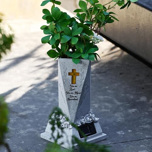 Vase de cimetière éclairé à l'énergie solaire avec statue décorative - 6