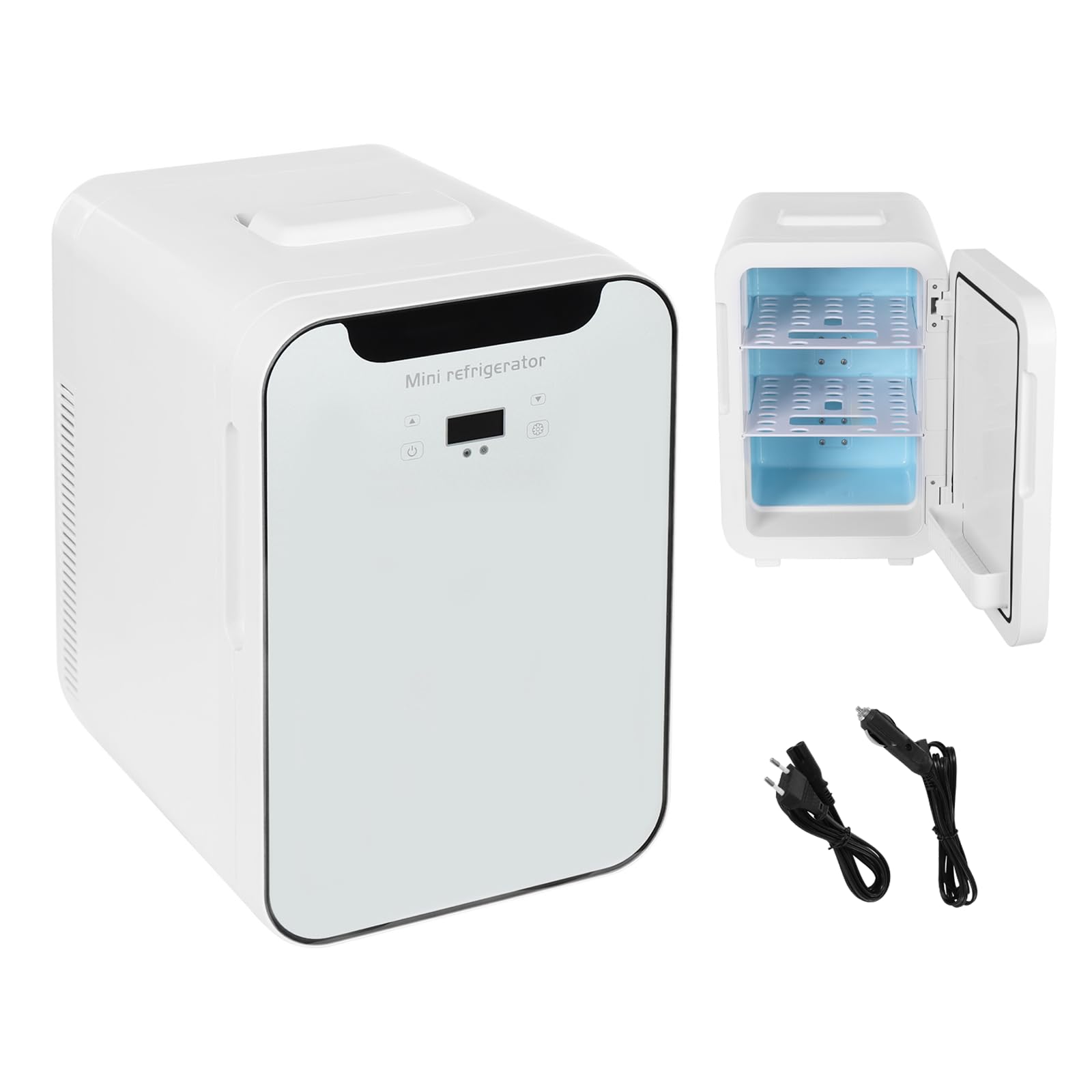 Mini frigorifero 2 in 1 con funzione di raffreddamento e riscaldamento, frigorifero da 15 l, piccolo frigo da 12 V DC/220 V AC per auto, campeggio, uffici