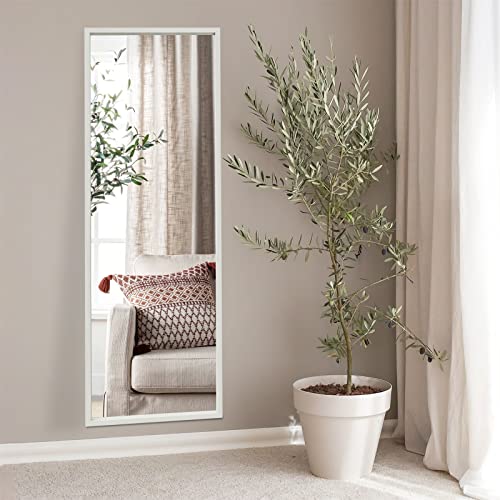 Image of NeuType 59 inchx16 inch Full Length Floor Mirror with Standing Holder - Wall-Mounted Body Mirror for Bedroom, Dressing - Standing, Hanging or Leaning - White MDF Frame
