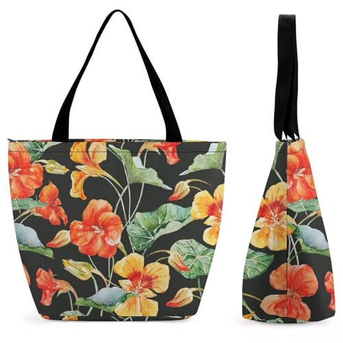 Sac à bandoulière pour femme fleur orange grand sac fourre-tout de plage et loisirs