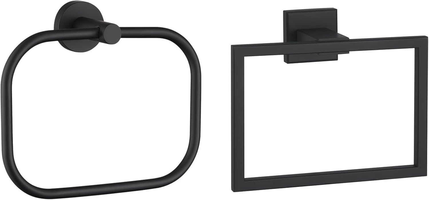Angle Simple Swivel Bathroom Hand Towel Ring 2 PCS (Matte Black)