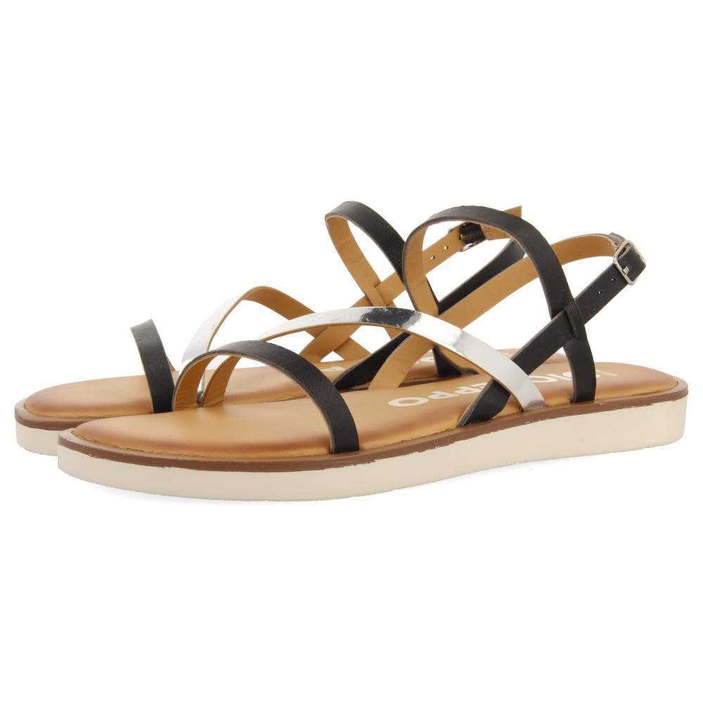GIOSEPPO Leather Sandals with White And Metallic Straps for Women CARBIS, Black/White, 8 UK