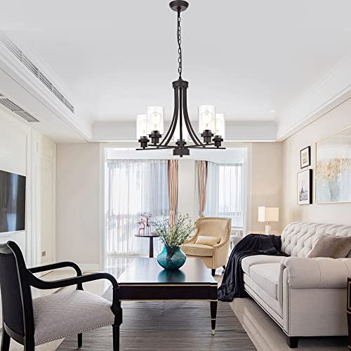 Bonlicht Rustic Kitchen Island Chandelier Lighting 5 Light Oil-Rubbed Bronze Traditional Chandelier Industrial Vintage Lighting Fixtures Hanging Pendant Lights Classic Glass Ceiling Lighting Ul Listed #TOP16