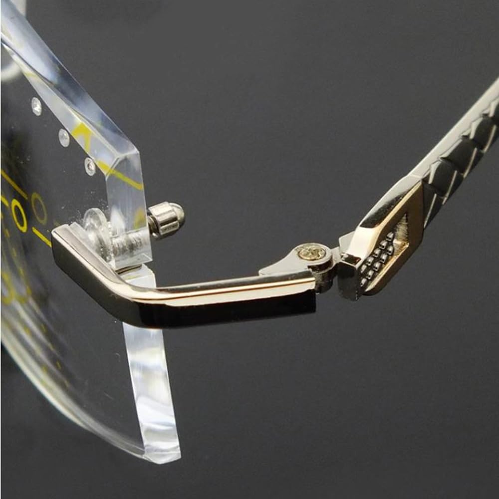 SFIVE 1.0-3.0 Randlos Progressive Multifokus Lesebrille Metallrahmen Computerbrille Rechteck Tragbare Lesebrille Für Männer Frau (Color : Gold, Size : +1.0)