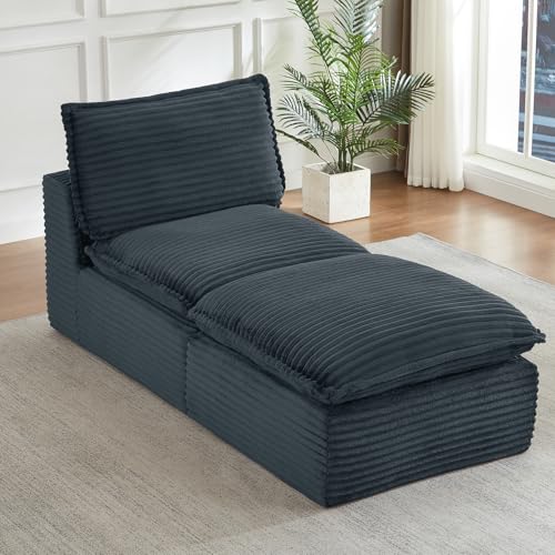 Abrihome Modular Sectional Sofa Add-On Set – Corduroy Middle Seat & Ottoman, Convertible Armless Chair with Footstool, DIY Expansion Module for Living Room, Bedroom, Apartment