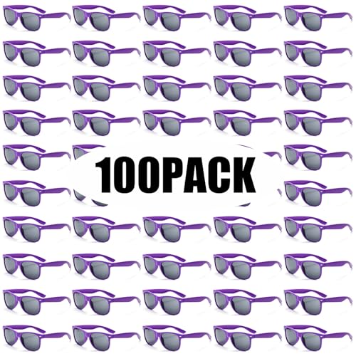 Image of 50 /100 Pack Bulk Sunglasses for Adult Retro 70s 90s Cheap Glasses UV400 Protection (100Purple, Black)
