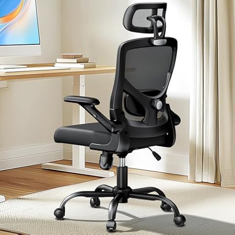 Marsail Ergonomic Mesh Office Chair High Back Desk Chair Adjustable Lumbar Support with Headrest Flip-Up Liftable Arms Swivel Computer Task Chair for Big and Tall People Cover