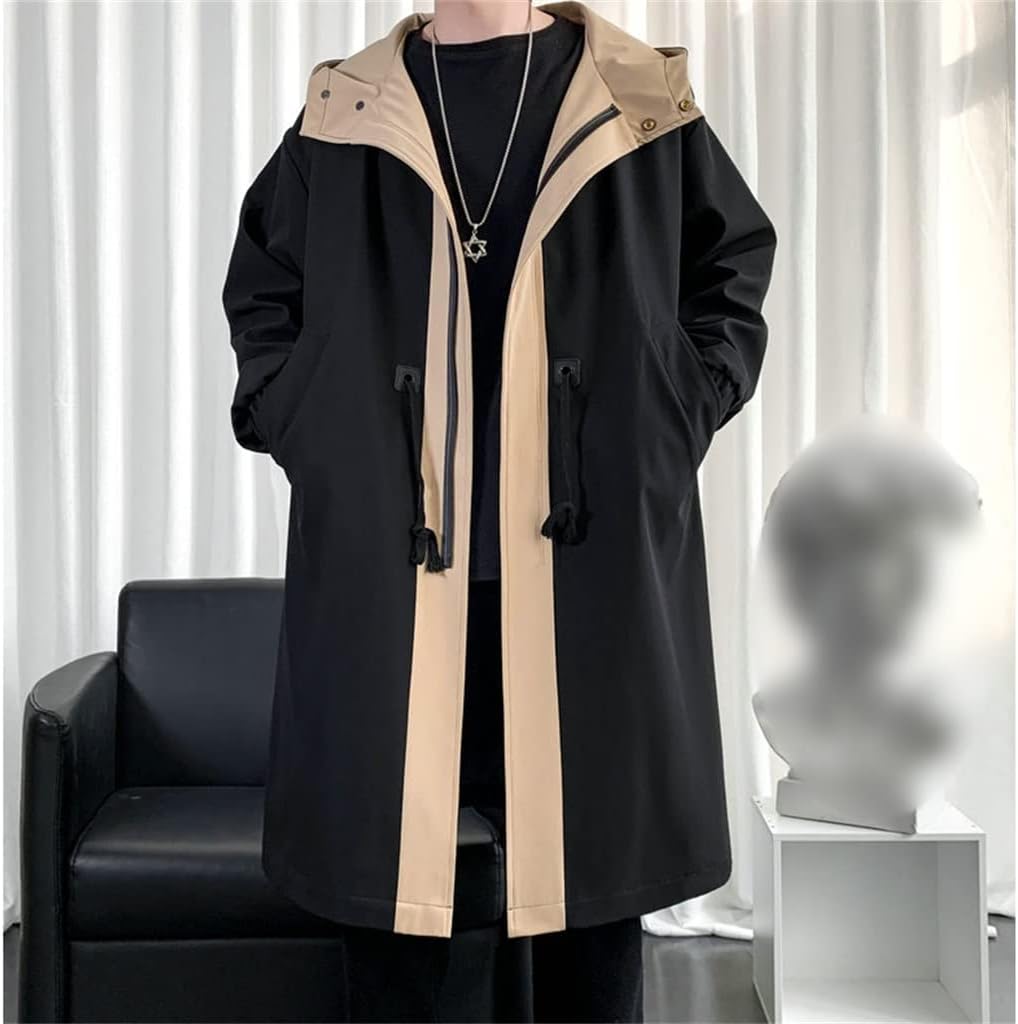 Trench Coat Men Streetwear Long Jacket Hip Hop Male Windbreaker Spring Autumn Hooded Overcoat(Chinese XXL Code)