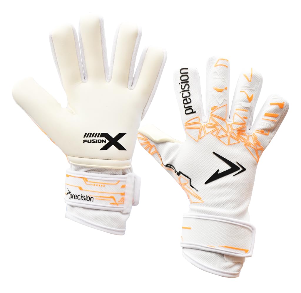 ​​Precision Fusion X Pro Lite Giga Professional Football All Ages Goalkeeper Gloves, White Orange, 11