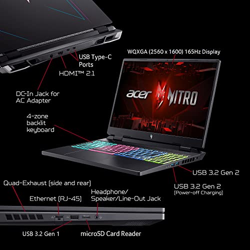 Acer Nitro 16 Gaming Laptop | Intel i5-13500H | NVIDIA GeForce RTX 4050 Laptop GPU | 16" 2560 x 1600 165Hz IPS G-SYNC Display | 8GB DDR5 | 512GB Gen 4 SSD | Wi-Fi 6 | RGB Retroilluminato KB | - Notebook - Immagine 8