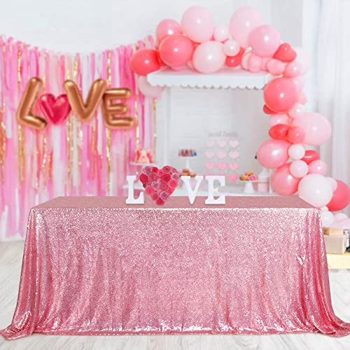 Image of B-COOL Bright Sequin Tablecloth Fuchsia Pink Valentine's Day Table Cloth Rectangle Hot Pink for Party Dinner Banquet Festival Wedding Anniversary Exhibition Dessert Table 60x102inches