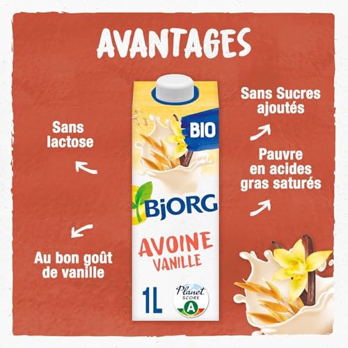 BJORG - Boisson Avoine Vanille - Boisson Végétale Bio - Pauvre En Acides Gras Saturés - Brique De 1 Litre
