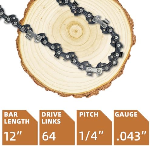 4 Pack 12 Inch Chainsaw Chain 1/4"LP Pitch .043" Gauge 64 Drive Links, Replacement Pole Saw Chain 12-inch Chainsaw Chains Fits for Stihl MSA120 C-B MSA140 C-B and More