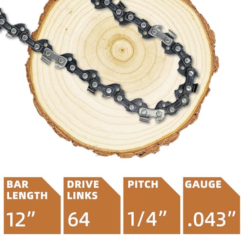 4 Pack 12 Inch Chainsaw Chain 1/4\"LP Pitch .043\" Gauge 64 Drive Links, Replacement Pole Saw Chain 12-inch Chainsaw Chains Fits for Stihl MSA120 C-B MSA140 C-B and More