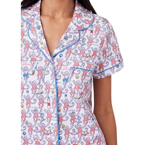 Image of Zelbuck Womens Pajamas Set Trendy 2 Piece Button Down Monkey Shorts Set Y2k Roller Dupes Rabbit Long Sleeve Preppy Loungewear Pjs, Large, Hamptons