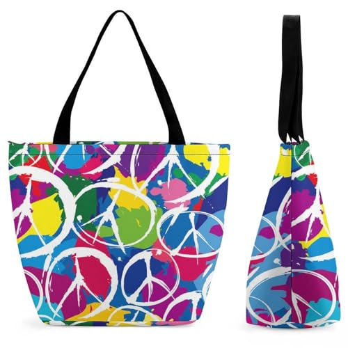 Sac à main pour femme couleur paix et amour sac de shopping cabas de voyage à l'épaule
