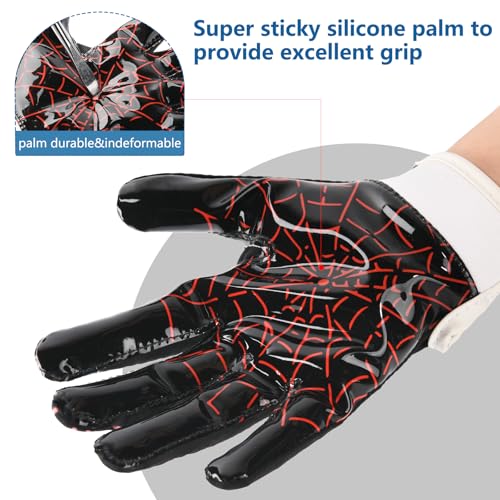 GOWISDOM Youth Football Gloves, Silicone Grip Football Gloves Training with Super Stick, Red Spider, M/L(6-6.5 inch) - Thumbnail 4