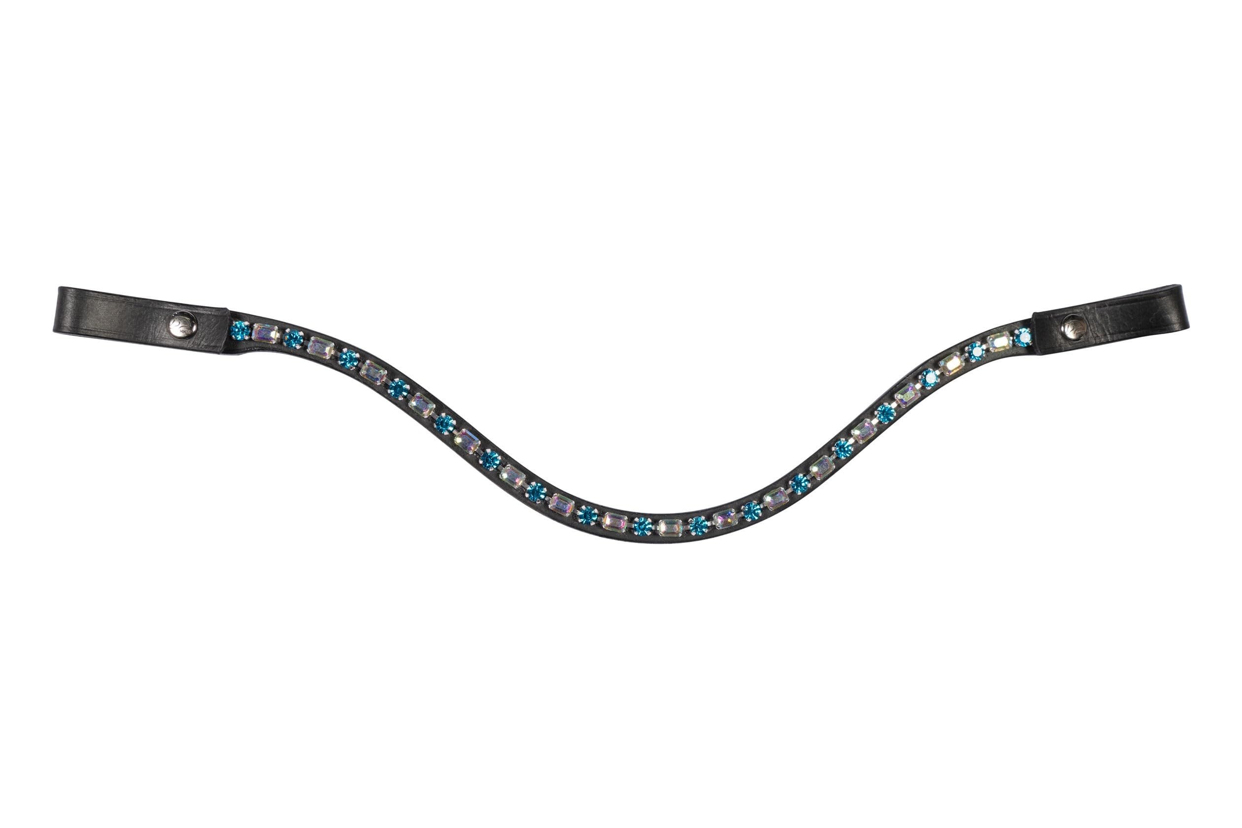 HKM Crystal Browband with Aquamarine Stones, Full Size, Havana Leather, Interchangeable Design
