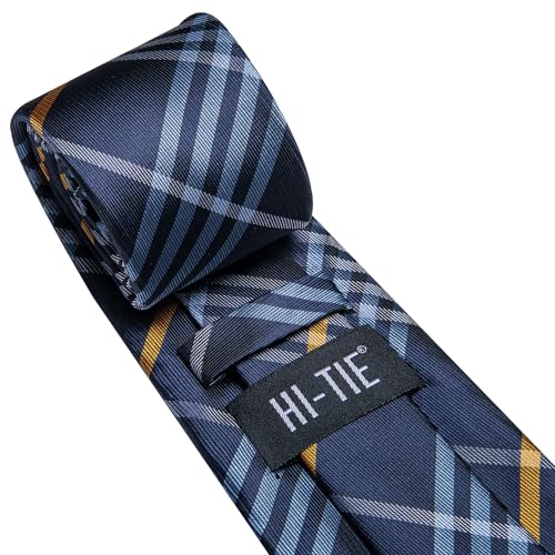 Image of Hi-Tie Mens 70inches Tie Set Extra Long Necktie for Men Cufflinks Handkerchief Big Tall Men Business Wedding