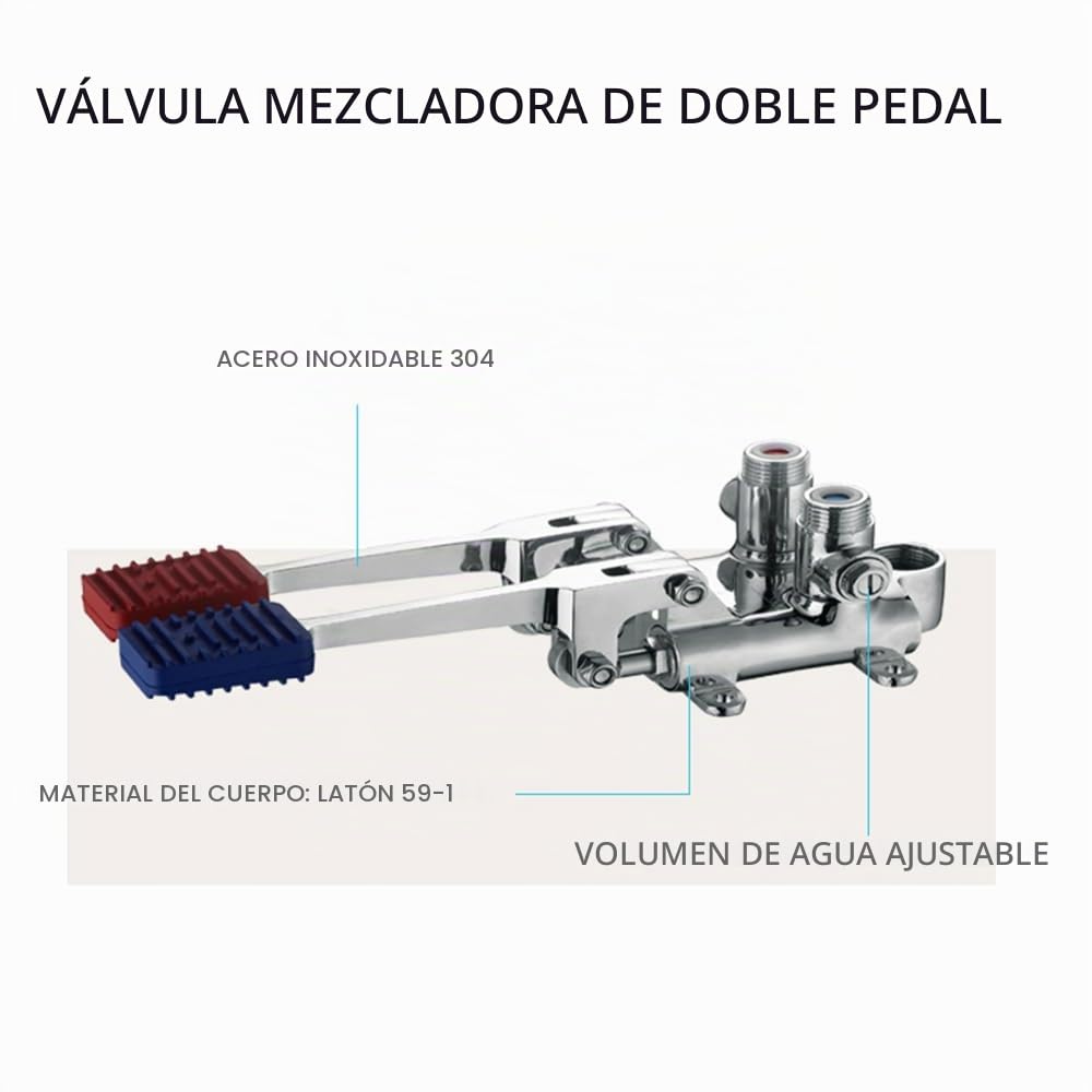 Grifo Pedal Doble Mezclador,Grifo Accionable con Pie,con 2 Palancas y dos Aguas,regulable mediante la presión del grifo pedal,para Fregaderos Industriales de Hostelería,cocinas industriales y lavabos
