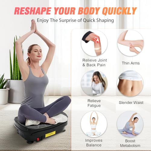 Image of Vibration Plate Machine, 9 Modes & 99 Levels for Weight Loss & Lymphatic Drainage, 240lbs Capacity Vibration Board with Resistance Bands for Full Body Workout