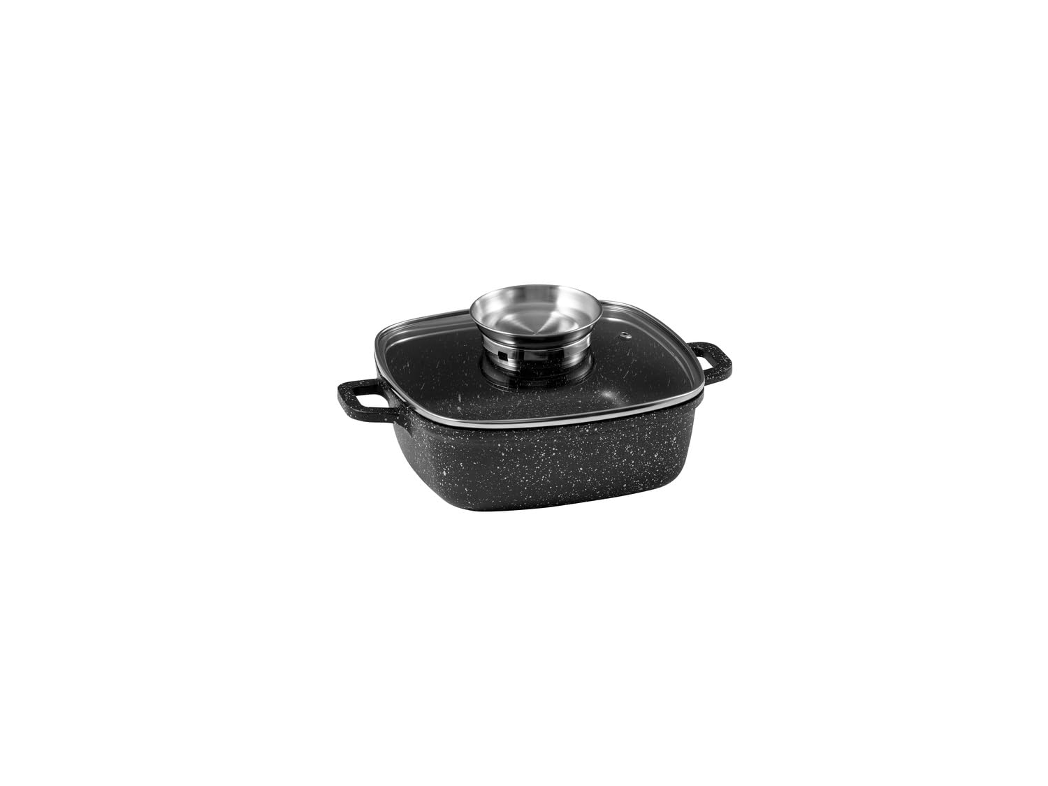 Pradel Excellence - PCUI001024 - Faitout Carré en Fonte d'Aluminium Premium 20x20cm, Revêtement Anti-Adhésif Façon Pierre, Protège-Poignées Amovibles, Tous Feux, Noir
