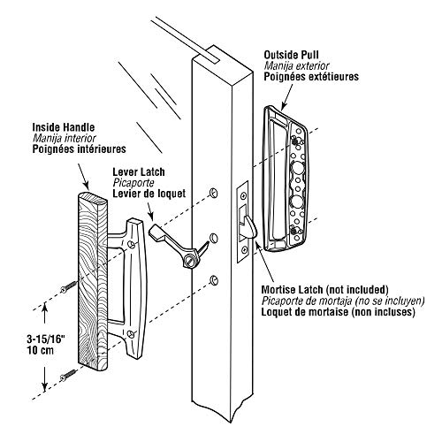Image of Prime-Line C 1204 Sliding Glass Door Handle Set - Replace Old or Damaged Door Handles Quickly and Easily - White Diecast, Mortise /Hook Style, Fits 3-15 /16 In. Hole Spacing (1 Set)