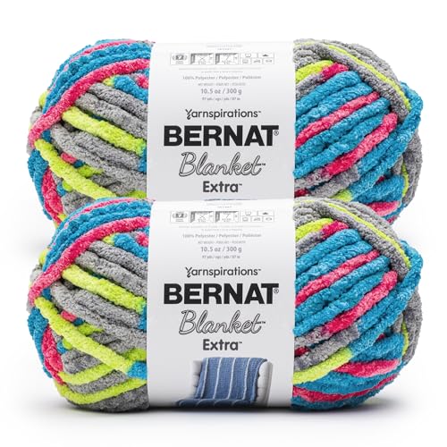 Bernat Blanket Extra Bright Lights Yarn - 2 Pack of 300g/10.5 oz - 100% Polyester - #7 Jumbo - 97 Yards - Knitting/Crochet by Bernat - Used condition - US$16.22