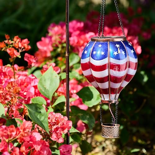 TERESA'S COLLECTIONS Hot Air Balloon Solar Lantern for Patriotic Garden Decor, 4th of July Hanging Flickering Flame Outdoor Lights for Trees, Blue&Red Memorial Day Decorations for Party Gift for Mom by TERESA'S COLLECTIONS - Image 3