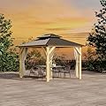 Klysiora 10' x 12' Patio Gazebo Wooden Gazebo with Solid Spruce Frame and Aluminum Double Roof Suitable for Gardens, Patios, Lawns, and Parties Curtains and Netting Included!