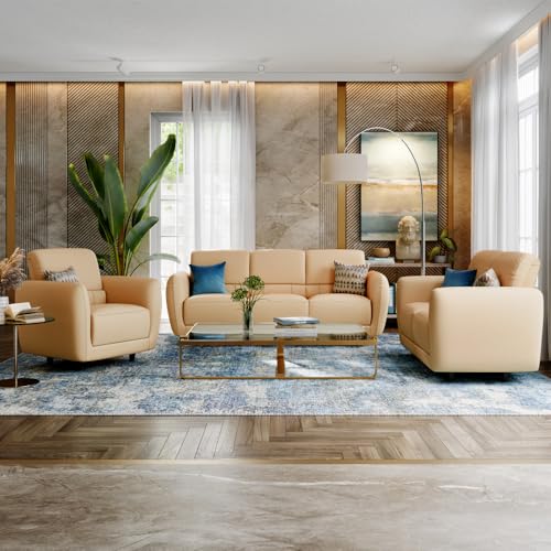 Image of Wakefit Sofa Set | 5 Year Warranty | Sofa 6 Seater, 6 Seater Sofa for Living Room, Wooden Sofa Set, Sofa Set 3+2+1 Seater - Solomon(Robin : Ivory)