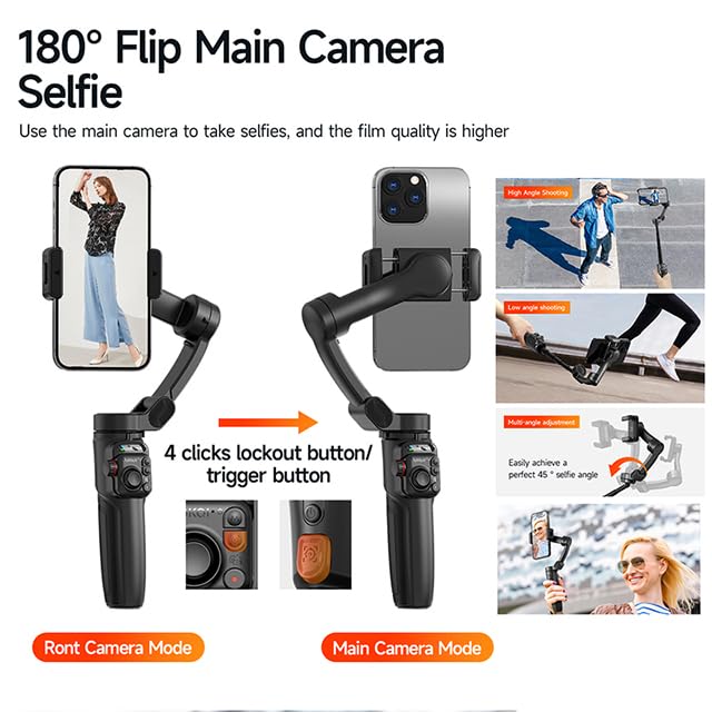 TOKQI M05 Gimbal Stabilizer demonstrating 180-degree flip for selfie mode