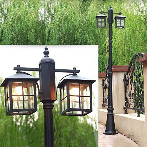 Schwarze Garten-Laterne 2-flammig Aus Aluguss & Glas (230 Cm) – Vintage-Stil, E27, IP44, Für Wege & Rasen