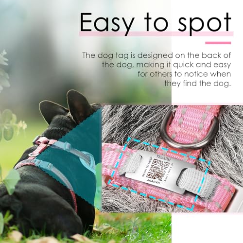 ThinkPet Hundegeschirr, reflektierend, atmungsaktiv, weiches Air-Mesh mit QR-Code, Hundemarke, Erstickungsfrei, für Welpen, kleine, mittelgroße Hunde und Katzen, Größe M, Rosa