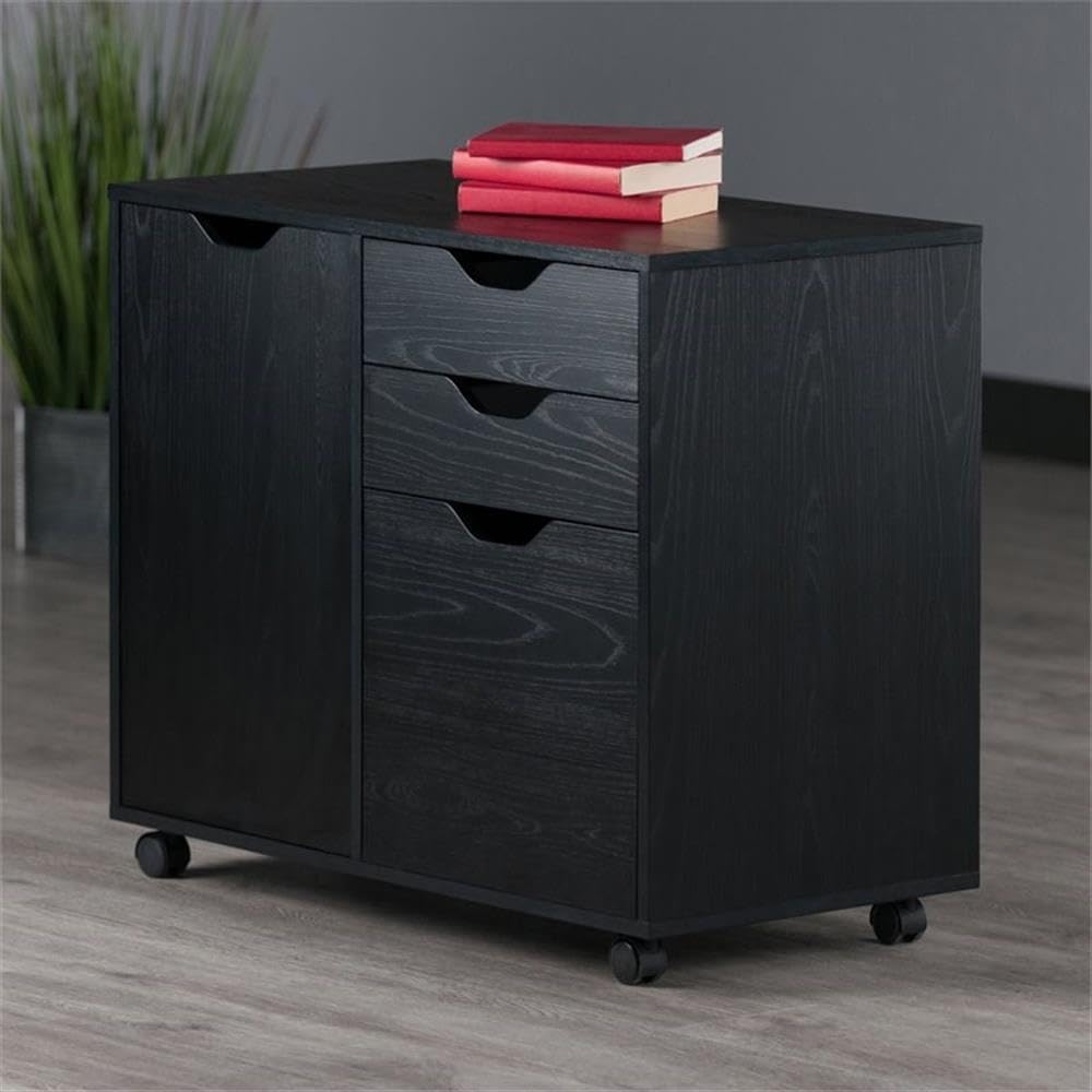 Pemberly Row 2-Section Contemporary Wood Mobile Storage File Cabinet, Black Finish, 3 Drawers with File Storage, Adjustable Shelf, 26.3"H x 30.71"W x 15.98"D, Home Office Organization Tool on Wheels